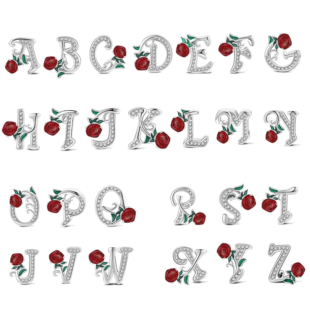 

26 букв A-Z бусина из стерлингового серебра 925 пробы, роза, флуоресцентный кулон для оригинального браслета и ожерелья 3 мм, ювелирные изделия своими руками, очаровательная любовь