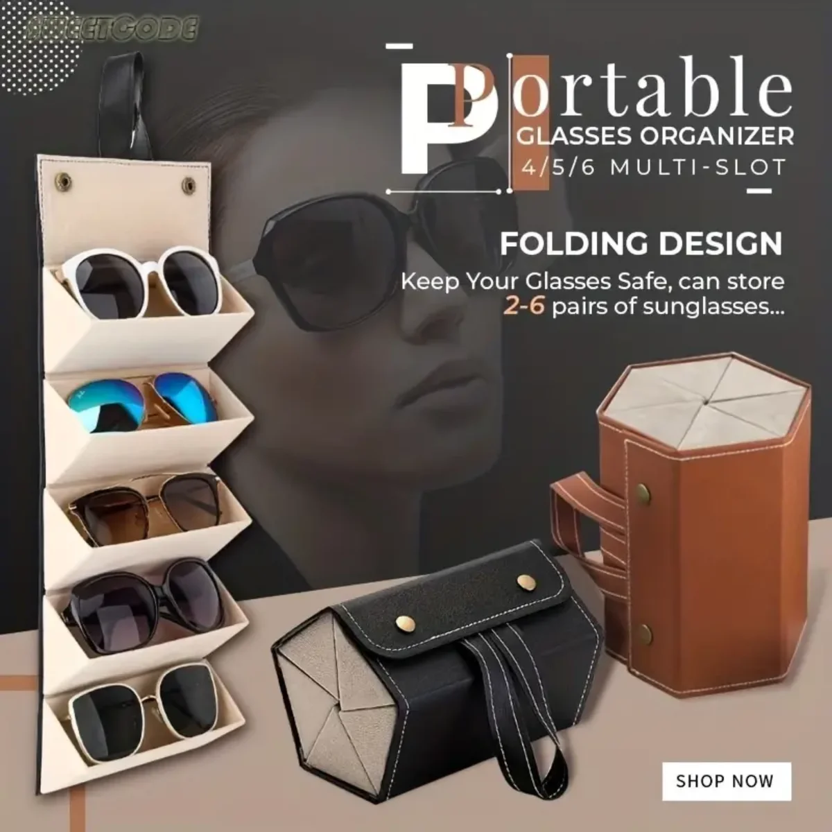 1pc 5/6 Slots PU Leather Sunglasses Storage Case Portable Foldable Eyeglasses Organizer Display Multi Hanging Eyeglasses Holder