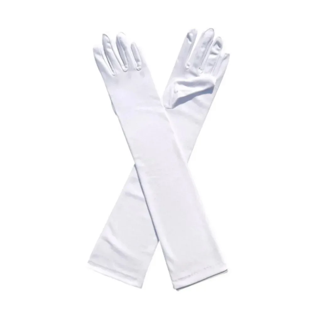 Elegant White Satin Short Bridal Gloves for Women, Classic Wedding Prom Pageant Formal Party Accessories