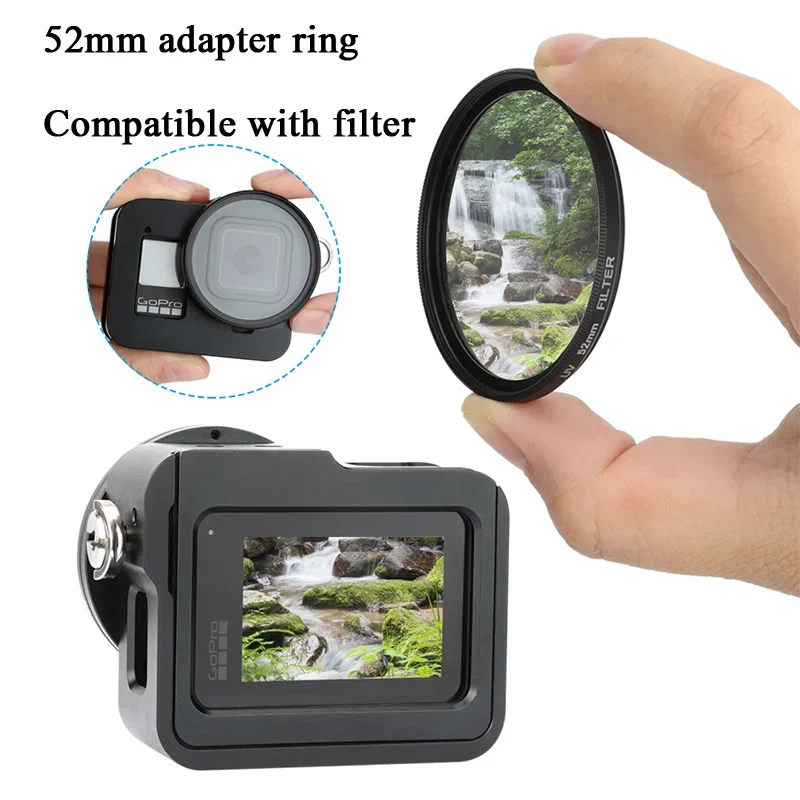 โลหะอลูมิเนียมป้องกันกรณีกรอบกรงสำหรับ GoPro Hero 8สีดำ52มม.CPL/สีแดง/ND4/8/16/Star/10x มาโคร/สำหรับ Go Pro 8