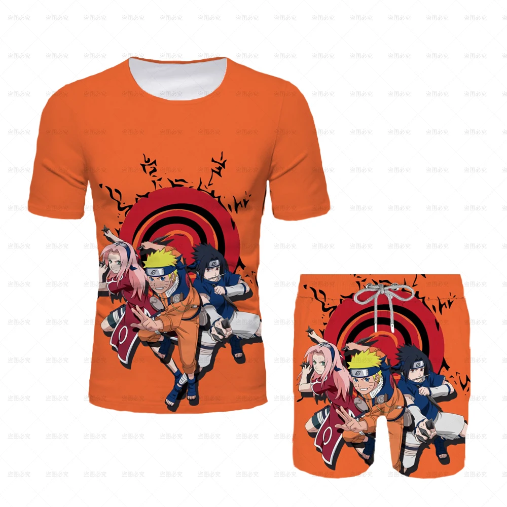 

Summer Japanese Cartoon Anime Naruto T-shirt Fashion Casual Short Sleeve Top + Shorts 2pcs Suit Kid Boy Girl Casual Printed Set