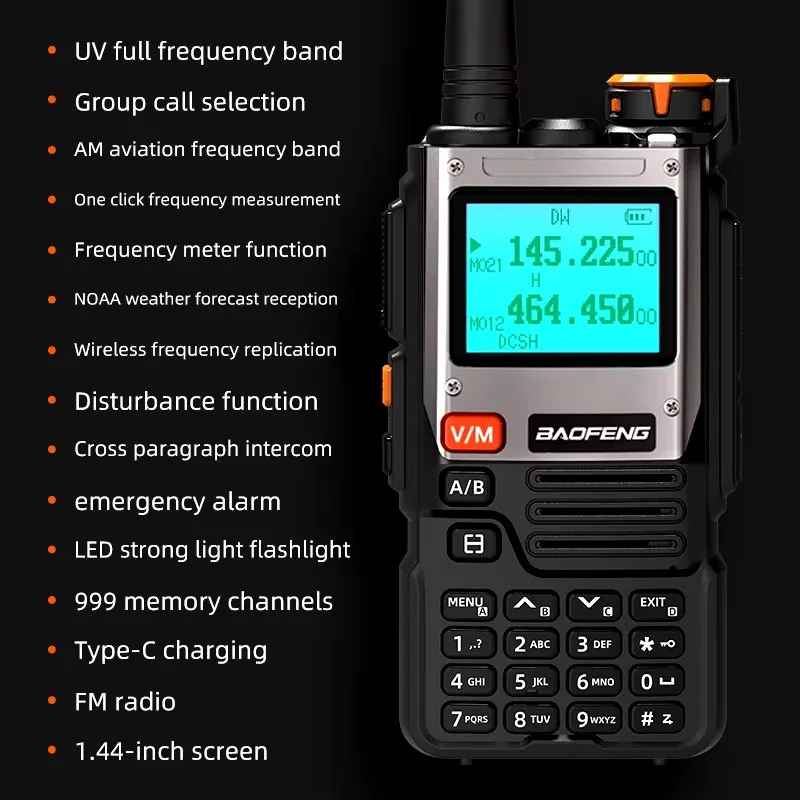 เครื่องส่งรับวิทยุ Baofeng-UV-K61, หลายแบนด์, ความถี่ในการมีสาย, 999CH, เครื่องควบคุมทิป C, UHF, VHF, NOAA, UV-5R, UV K6, K