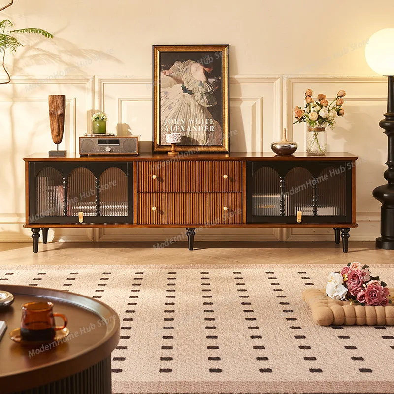 Solid Wood TV Cabinet with Drawers, Wall-Mounted Storage Cabinet for Living Room Living Room Cabinets Home Furniture