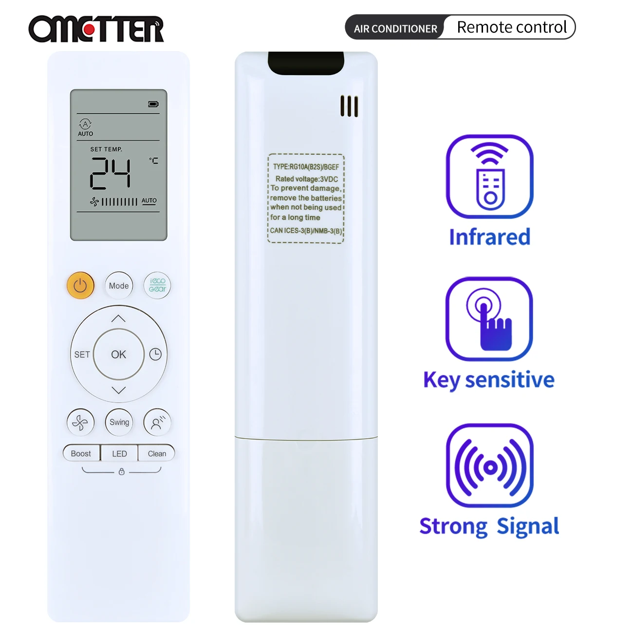 RG10A(B2S)BGEF For Midea Air Conditioner Remote Control Compatible RG10A(F2S/H2S/G2S/K2S)/BGEFRG10A1(F2S/H2S/G2S/K2S)/BGEF ℉ / ℃