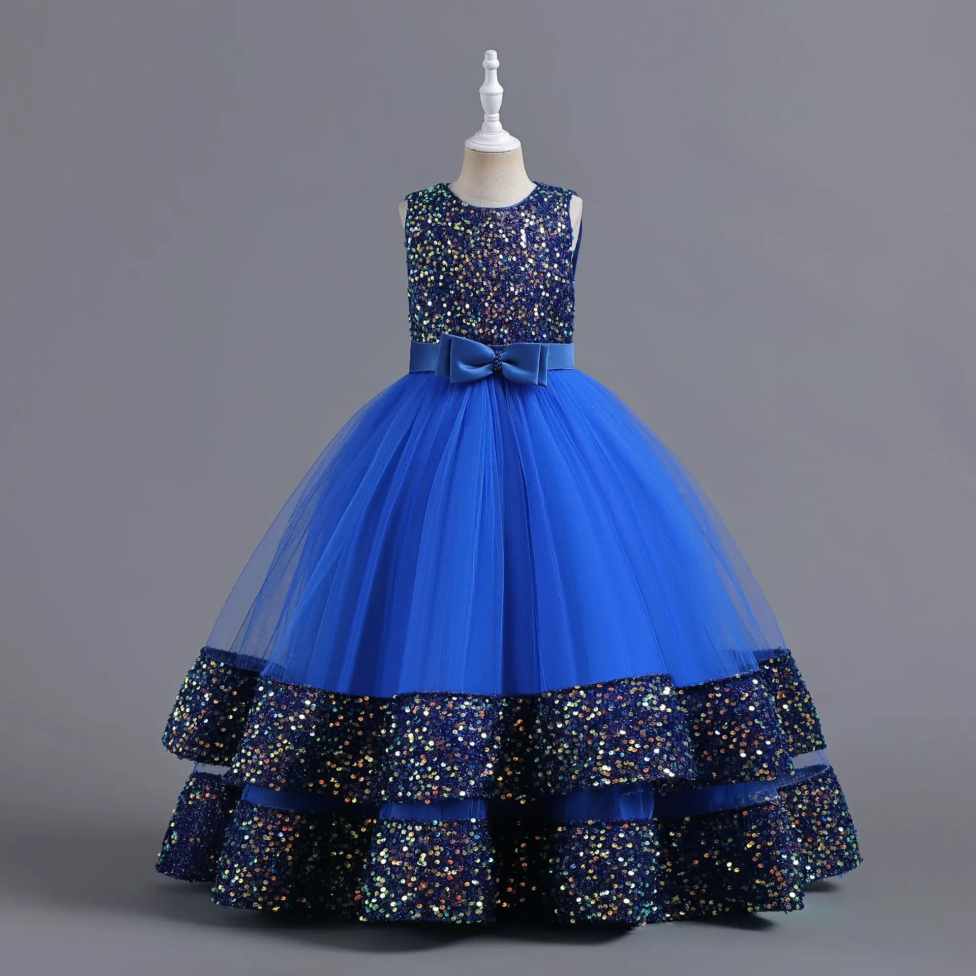 New Children\'s Dress Sequin Children\'s Dress Bow Princess Dress Flower Girl High-end Piano Wedding Party Performance Dress