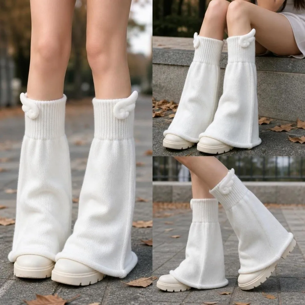 Knit Fabric Wing Decor Leg Warmers Calf Sleeves Design Soft Knit Texture Flare Leg Warmers Wide Calf Fit Flared Shape
