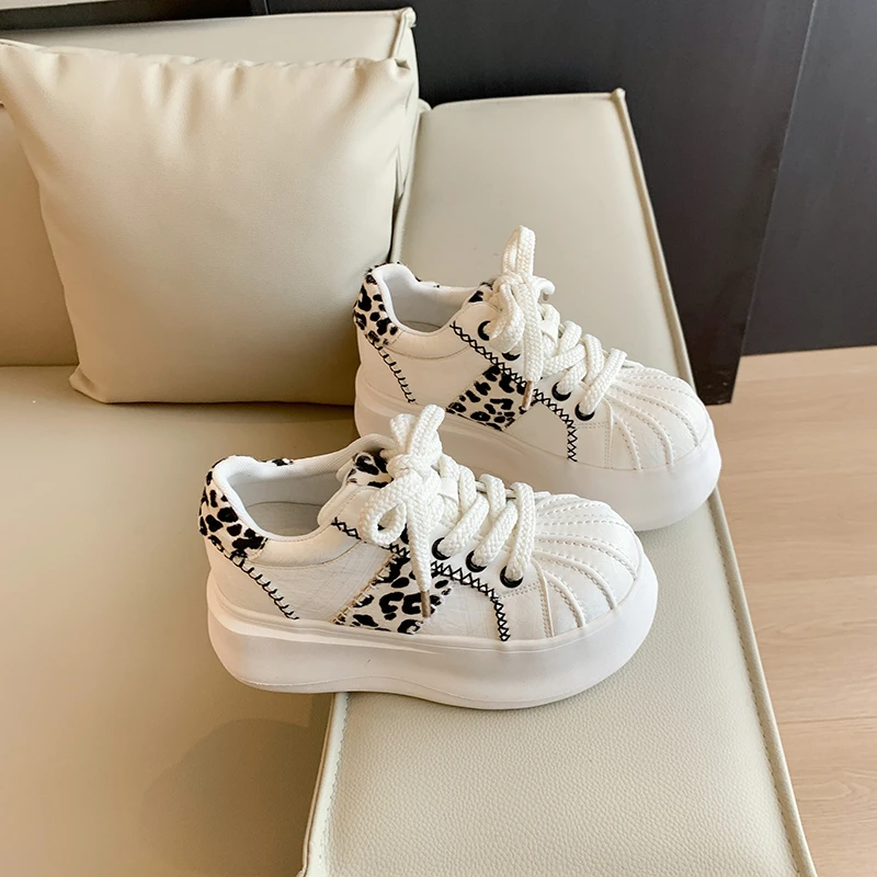 2027 Fashion Leather Women's Casual Sneakers Breathable Woman Vulcanize Sport Walking Running Platform Flats Shoes GD-3001