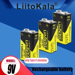 3PCS LiitoKala 9V 1100mAh Rechargeable Battery Type-C 6F22 9V Li-ion Lithium Battery for RC Helicopter Model Microphone Toy