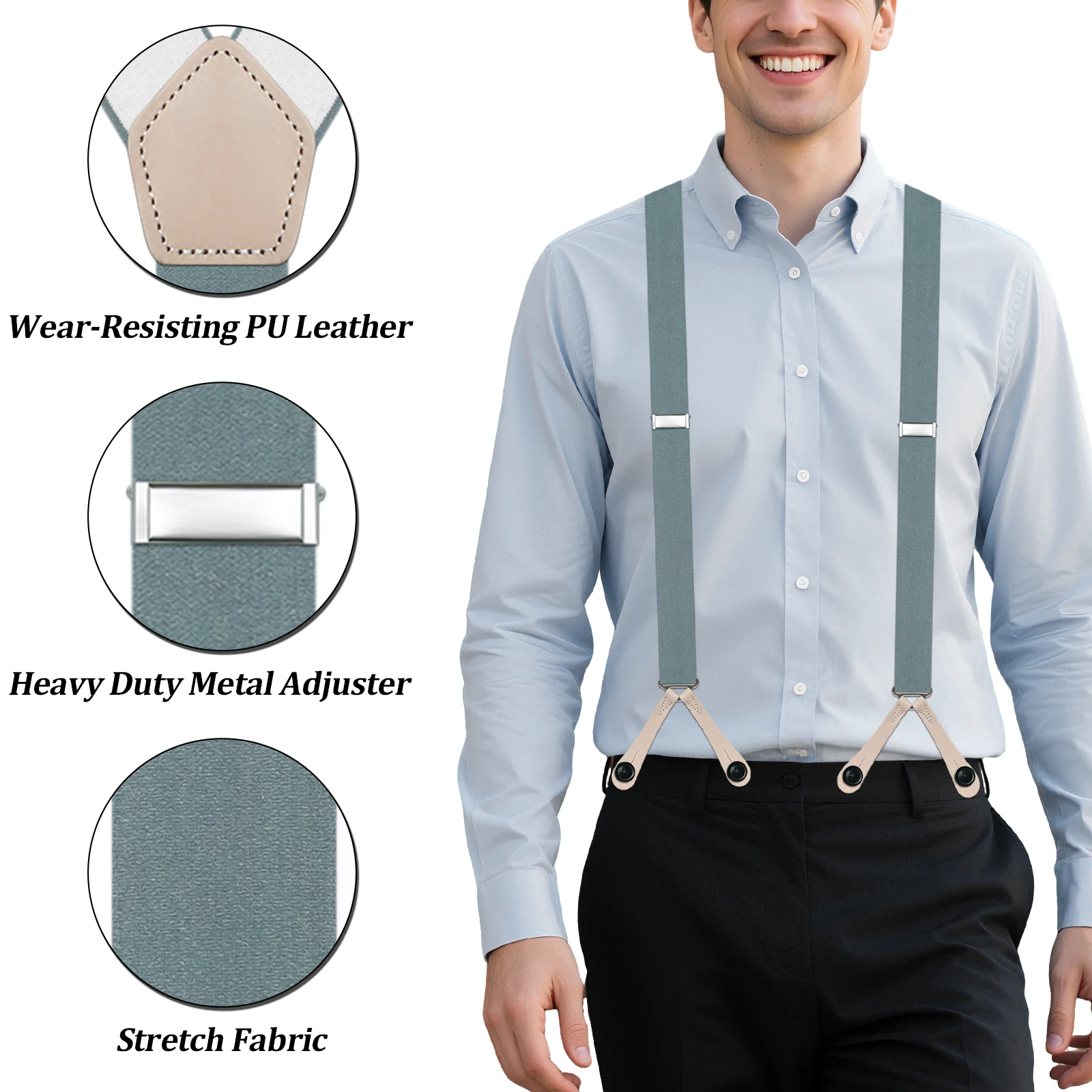 Suspensórios para homens Suspensórios de trabalho com extremidade de botão da moda para homens - Suspensórios ajustáveis - Forma Y 1,4 polegadas