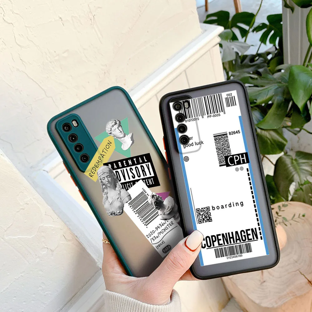 

For Samsung S24 S23 S22 S21 S20 S10 A73 A72 A71 A54 Note20 Rome Copenhagen Travel Ticket Label Frosted Translucent Phone Case