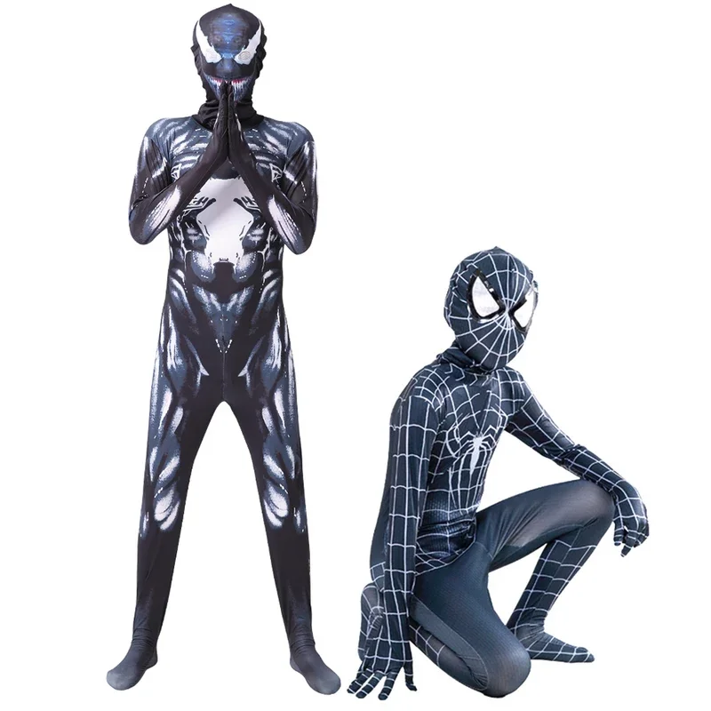 Spider Man 3 Costumes Clothes Tobey Maguire Peter Parker Movie Black Spiderman Cosplay Bodysuits Flexible Jumpsuits with Mask