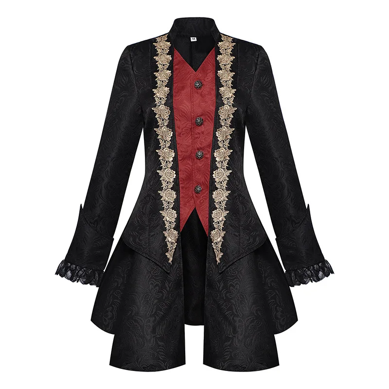 

New Women Gothic Tuxedo Coat Embroidery Lace Steampunk Medieval Costume Party Retro Victorian Tailcoat Stage Renaissance Jackets