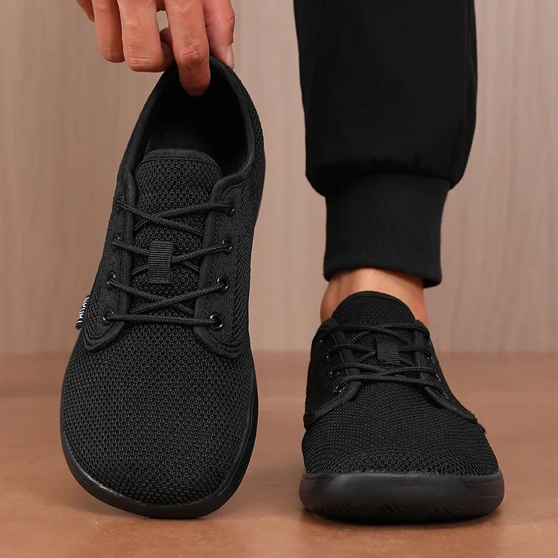 Wide Toe Men Shoes Breathable Knitted Mesh Comfortable Barefoot Casual Versatile Soft Sole Wide Last Shoes Walking Shoes 2025