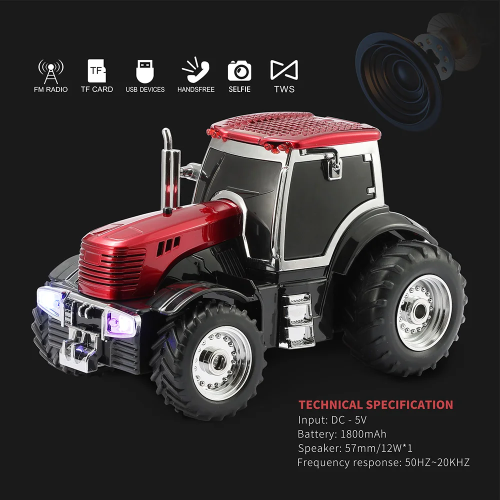 

Wireless Bluetooth Speaker Tractor Shaped Subwoofer Support U Disk TF Card AUX Fm Radio Portable Shocking Bass Vintage Soundbox