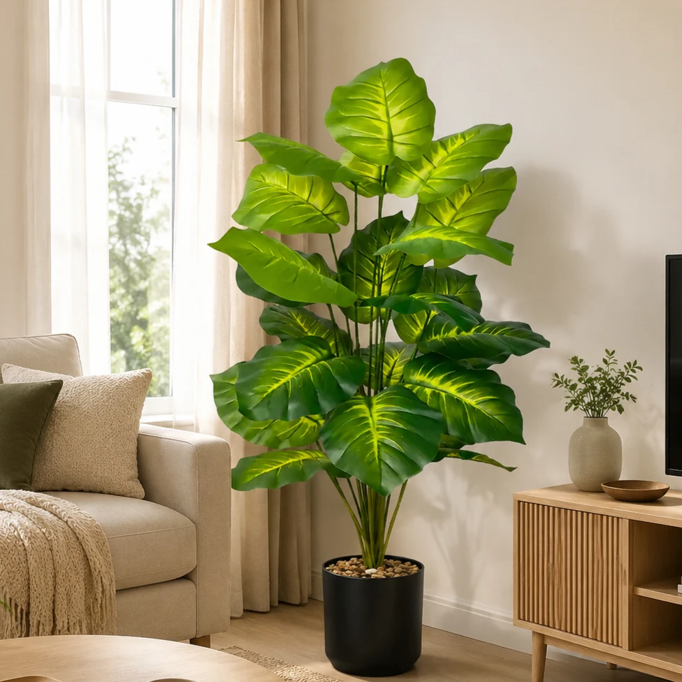 Planta Artificial de Pothos de 85 cm con Maceta Negra, Planta Falsa para Decoración del Hogar, Sala de Estar, Oficina, Entrada, Balcón, Exterior