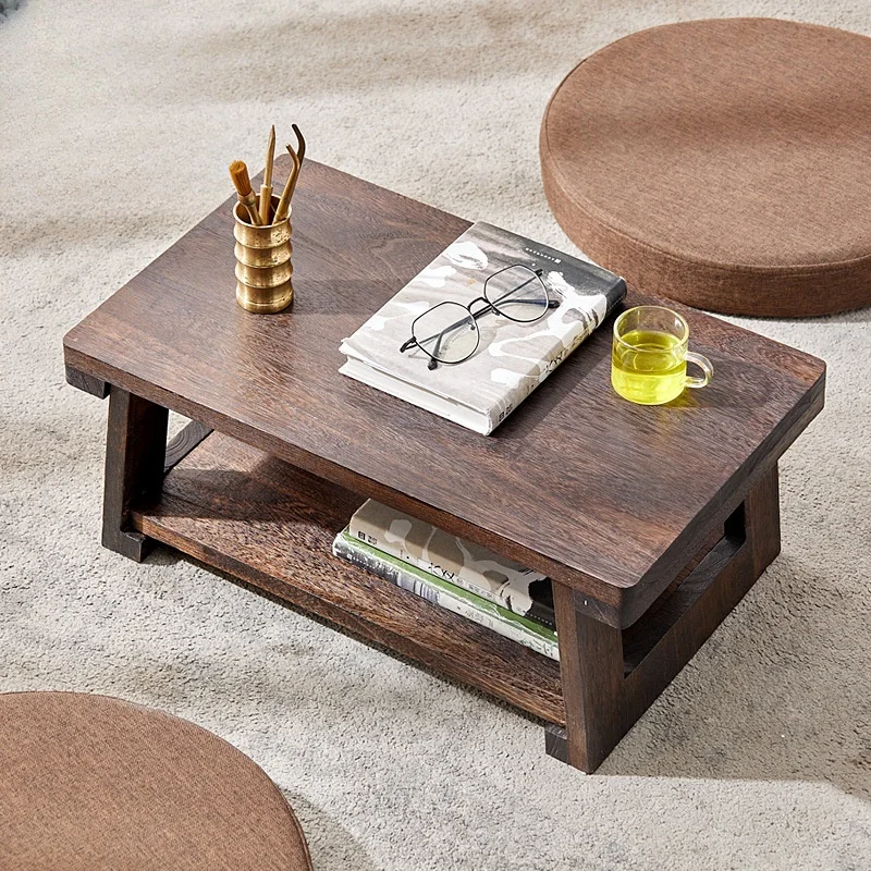 

Маленький чайный столик с татами из цельного дерева, японский бытовой чайный складной столик, балкон, эркер, небольшой журнальный столик, мебель для дома