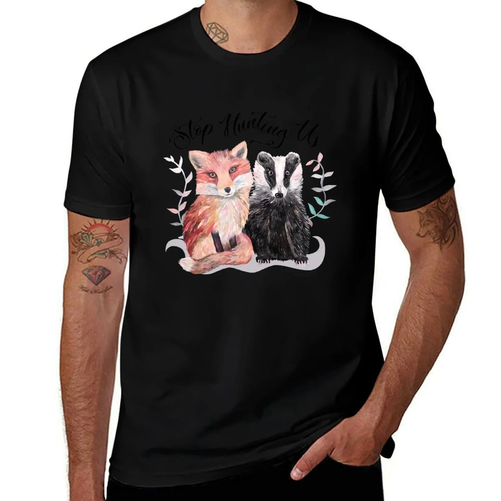 Stop Hunting Foxes and Badgers T-Shirt Plus Size Simple Casual Top