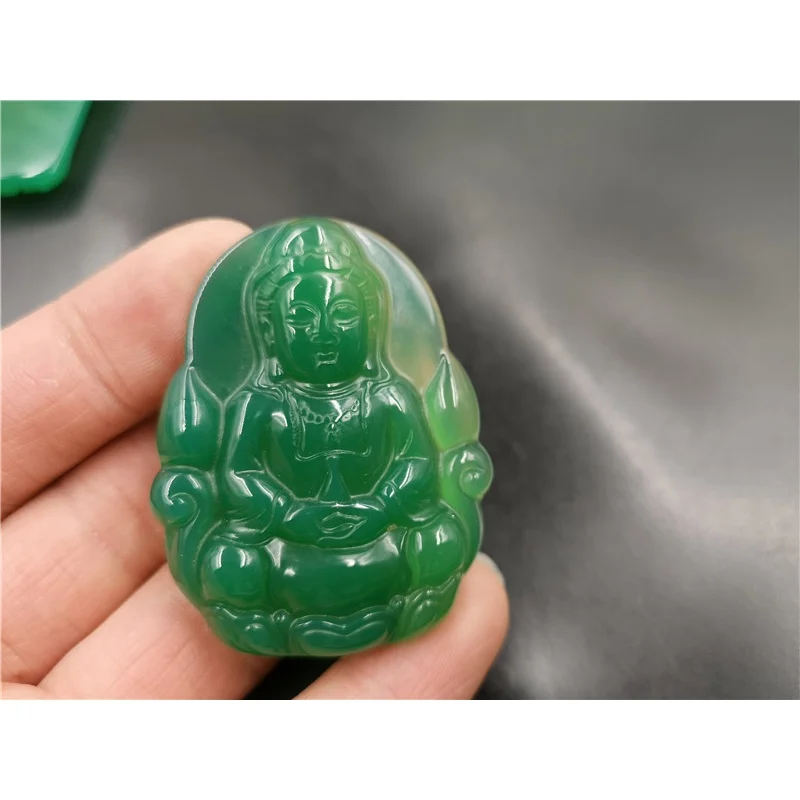 Calcedônia verde grande Avalokitesvara pingente, homens de esmeralda e ágata verde Lotus lâmpada, barato Jade, Guanyin Pendant, novo