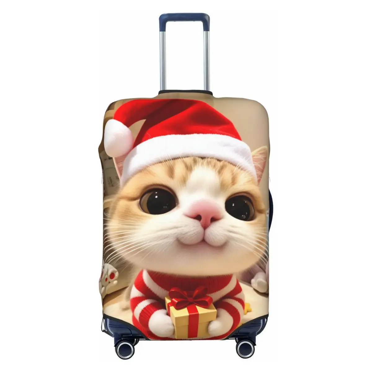 Kawaii Christmas Cat In Santa Hat Suitcase Cover Cruise Trip Protector Vacation Useful Luggage Supplies