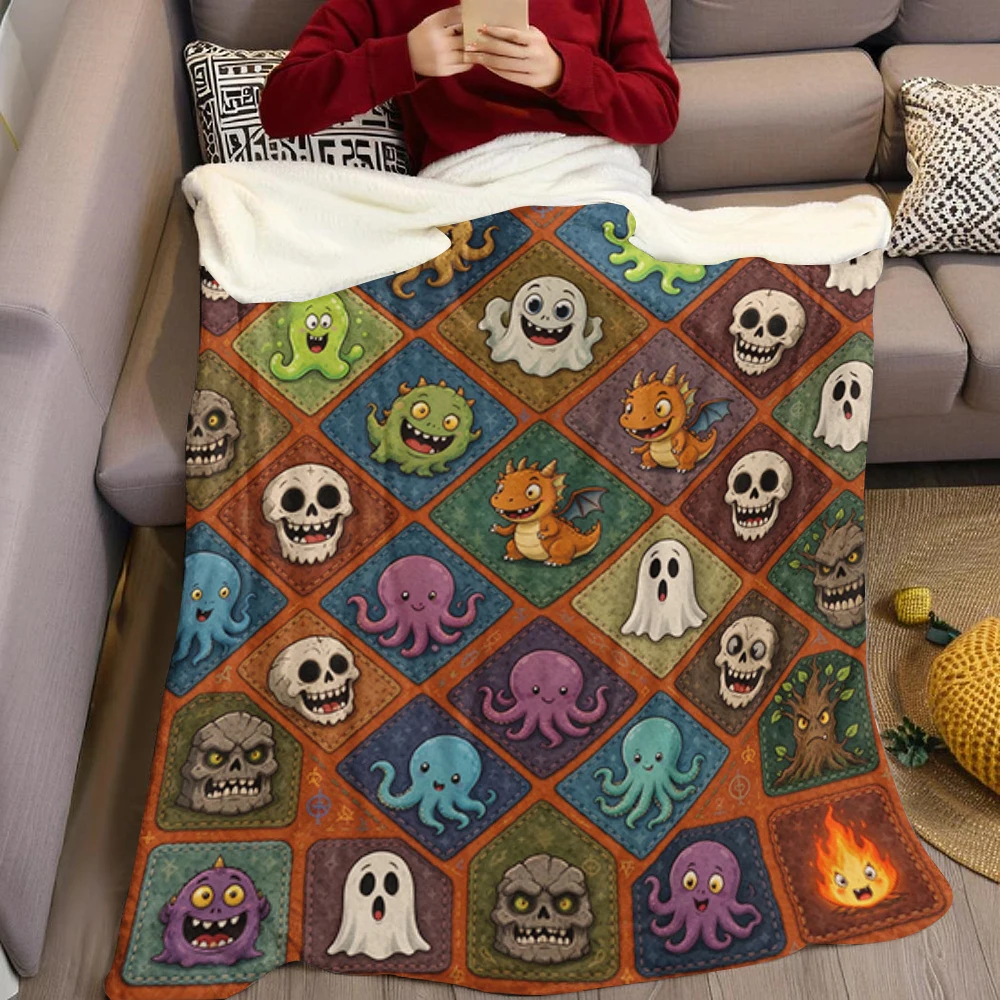 Monster Black Border Soft Flannel Blanket Warm Cozy Throw Blanket for Bedroom Living Room Fuzzy Plush Bedspread Gift for Family