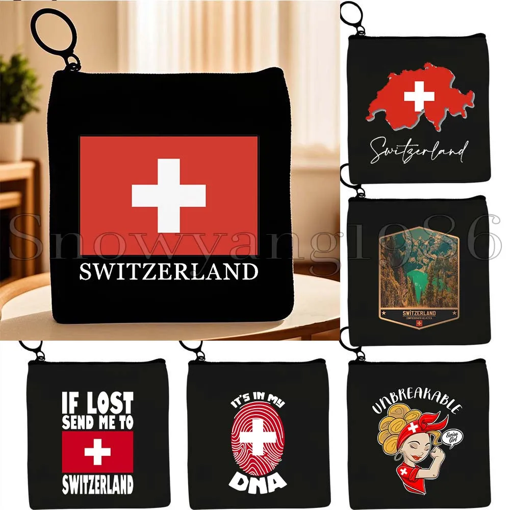 Zurich Suiza mapa del país bandera chica suiza lindo monedero de lona bolsas pequeñas almacenamiento de llaves cuadradas bolsa de tarjeta de algodón cartera bolsa
