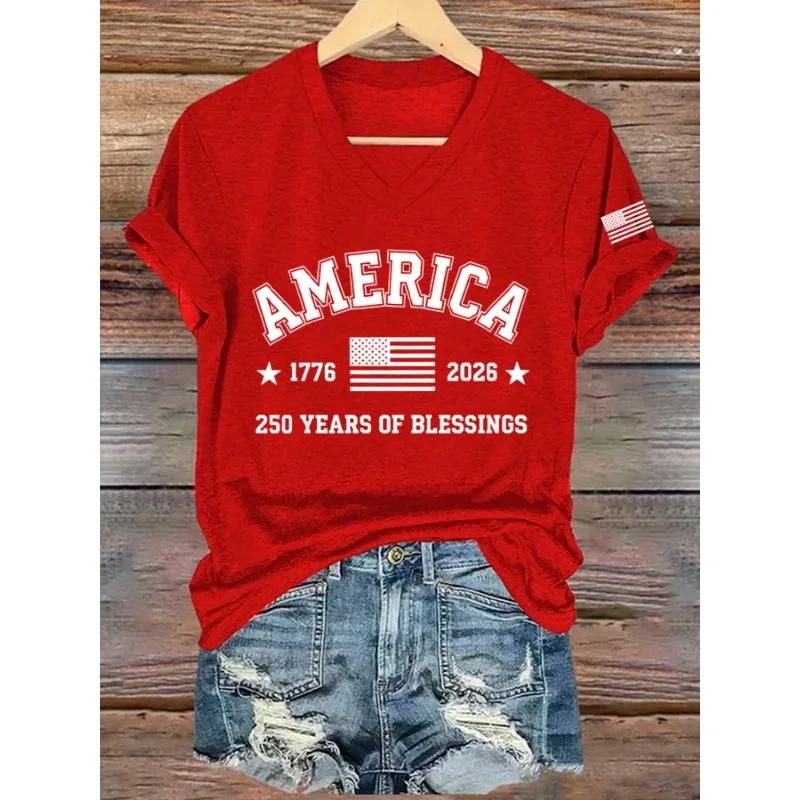 250 Years of Freedom 1776 Festival Women's  Print T-Shirts Summer O Neck Tops Short Sleeve Casual Tees  Us Flag