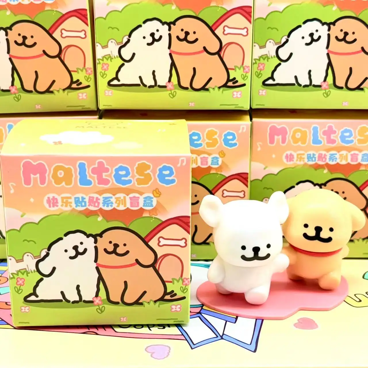 Linea cane felice adesivo scatola cieca cane carino marea gioca a mano fare bambola da tavolo piccola decorazione regalo di compleanno femminile