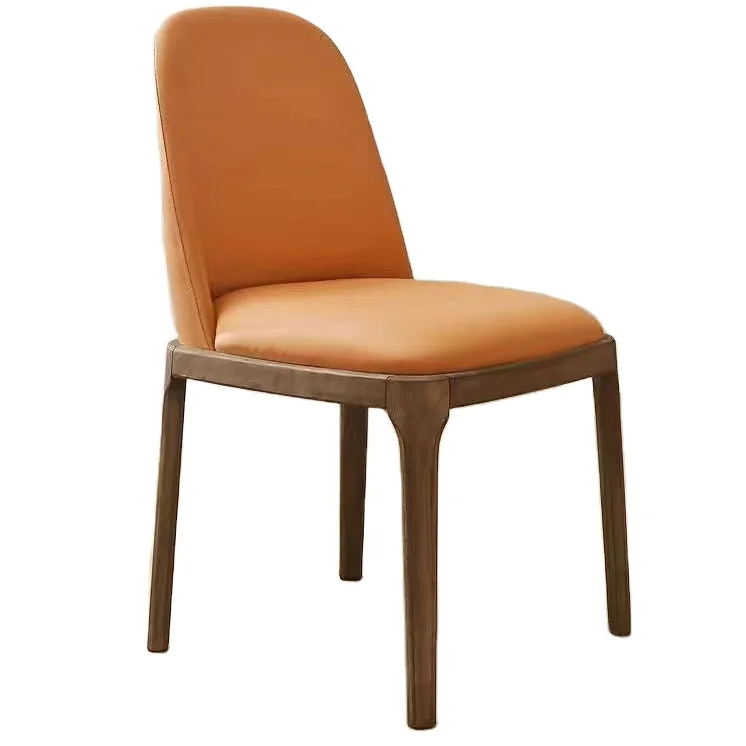 

/Hotel Chair Log Walnut Color Light Luxury Soft Bag Back Chair /Nordic Solid Wood Dining Chair Modern Minimalist Restaurant