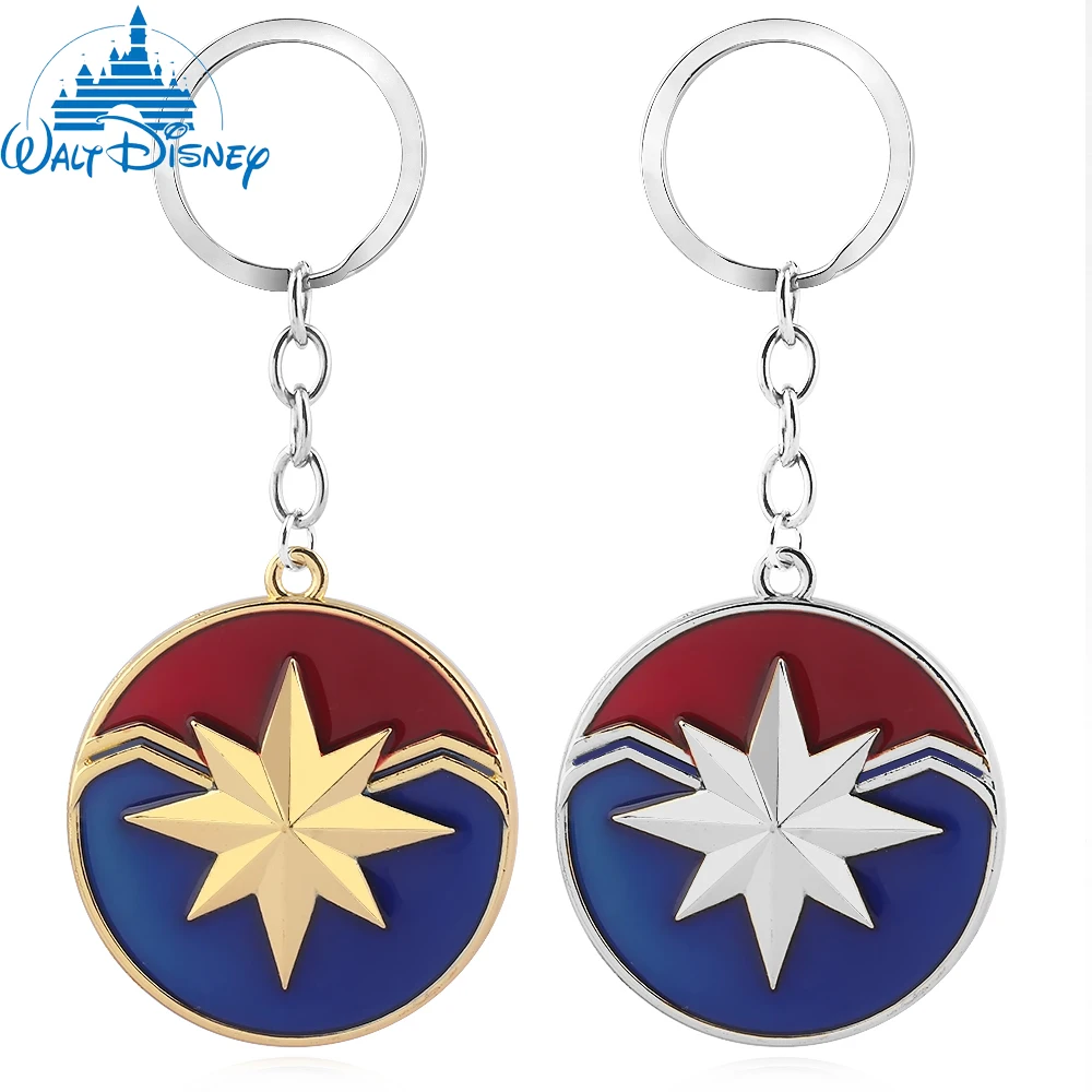 Disney Marvel Captain Marvel Keychain Pendant Superhero Hexagram Key Cosplay Fan Gift Men Women Backpack Jewelry Accessories