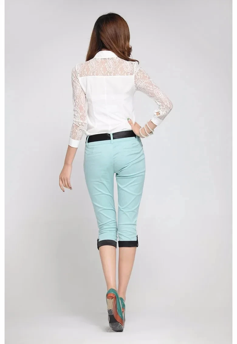 new spring summer Fashion casual stretch brand female women girls calf-length pants