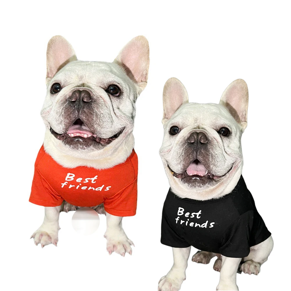 Soft Cotton Pet Clothes for Small Dogs Stretchy French Bulldog Dog Shirts with Best Friends Letters Design Puppy Summer Outfit