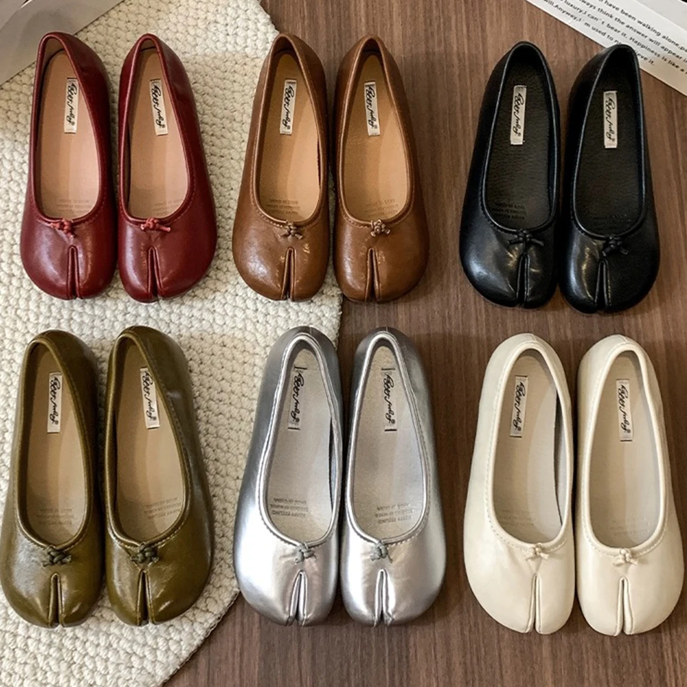 

Fashion Soft Leather Split Toe Women Tabi Ballet Flats Spring Autumn Comfortable Walking Lazy Loafers Casual Girls Dance Shoes