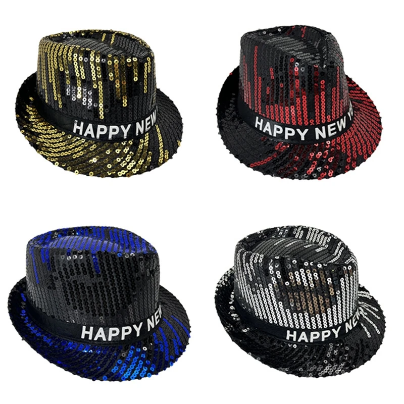 Funny Bucket Hat for 2025 New Year Party Unisex Shiny Top Hat Stage Modern Dance Hip Hop Accessories Hat