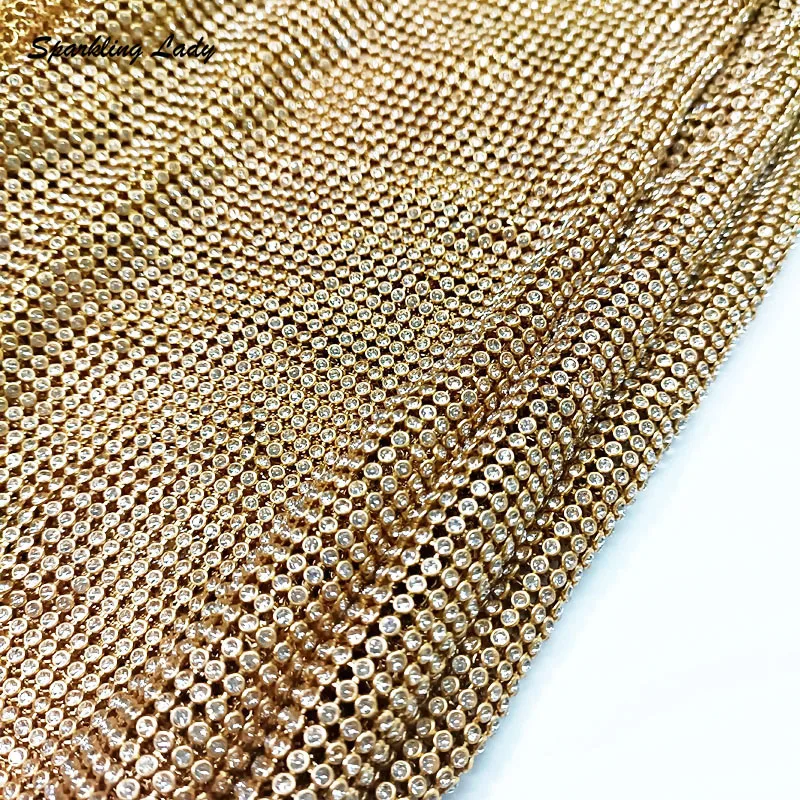 Bling Crystal Mesh Fabric Gold Flexible Aluminum Base Glass Rhinestone Mesh for DIY Sewing Cosplay Dress Bag Body Jewelry