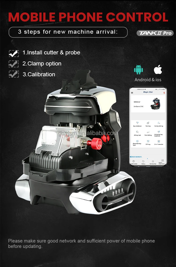 New 2026 Magic TANK 2M2 MAX CNC Automatic Key Cutting Machine DC Brushless Motor 10000-13000 RPM Spindle Speed Universal Black