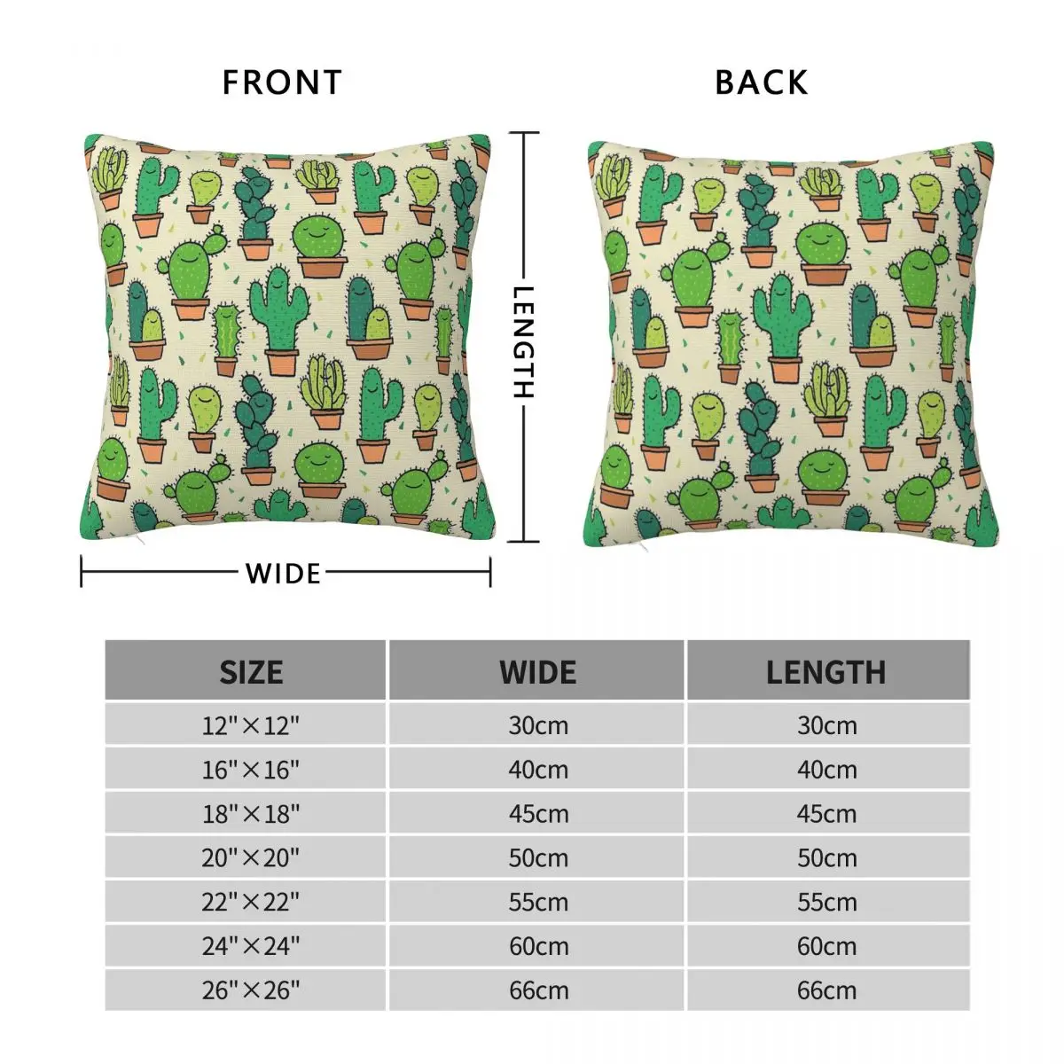 Happy Cactus Cacti Tan Square Pillowcase Polyester Linen Velvet Creative Zip Decor Home Cushion Cover 45x45