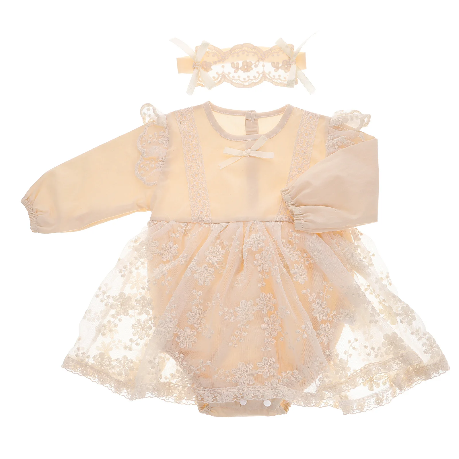 

Cotton Lace Romper Baby Girl Long Sleeve Comfortable Elegant Outfit for Spring Daily Wear Parties Photoshoots Fall Baby Outfit