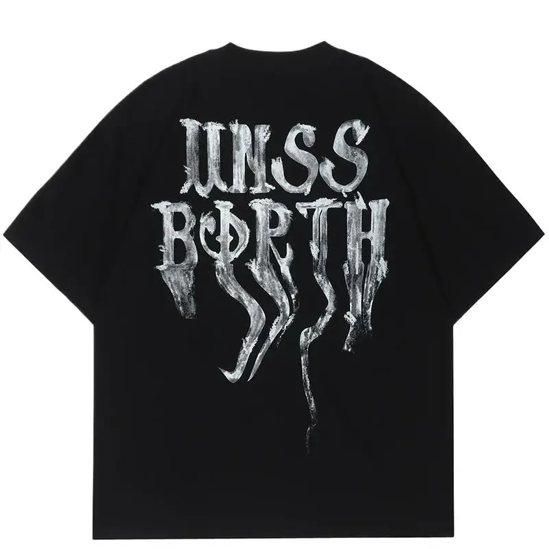 Oversized T Shirt Black Melting Graphic Tee Abstract Art Streetwear Men Women High Street Fashion Top
