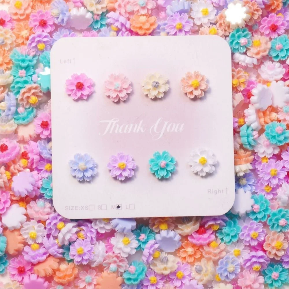 50pcs Colorful Daisy Flower Nail Charms 11mm Double Layer Petal Floral Nail Rhinestones 11mm Resin Flatback Flower Nail Decora