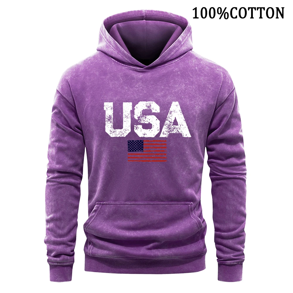 

Usa Letter Man Hoodies Retro Washed Hoodie 100% Cotton Hoody Soft Comfortable Pullover Autumn New Sports Shirt Streetwear Tops