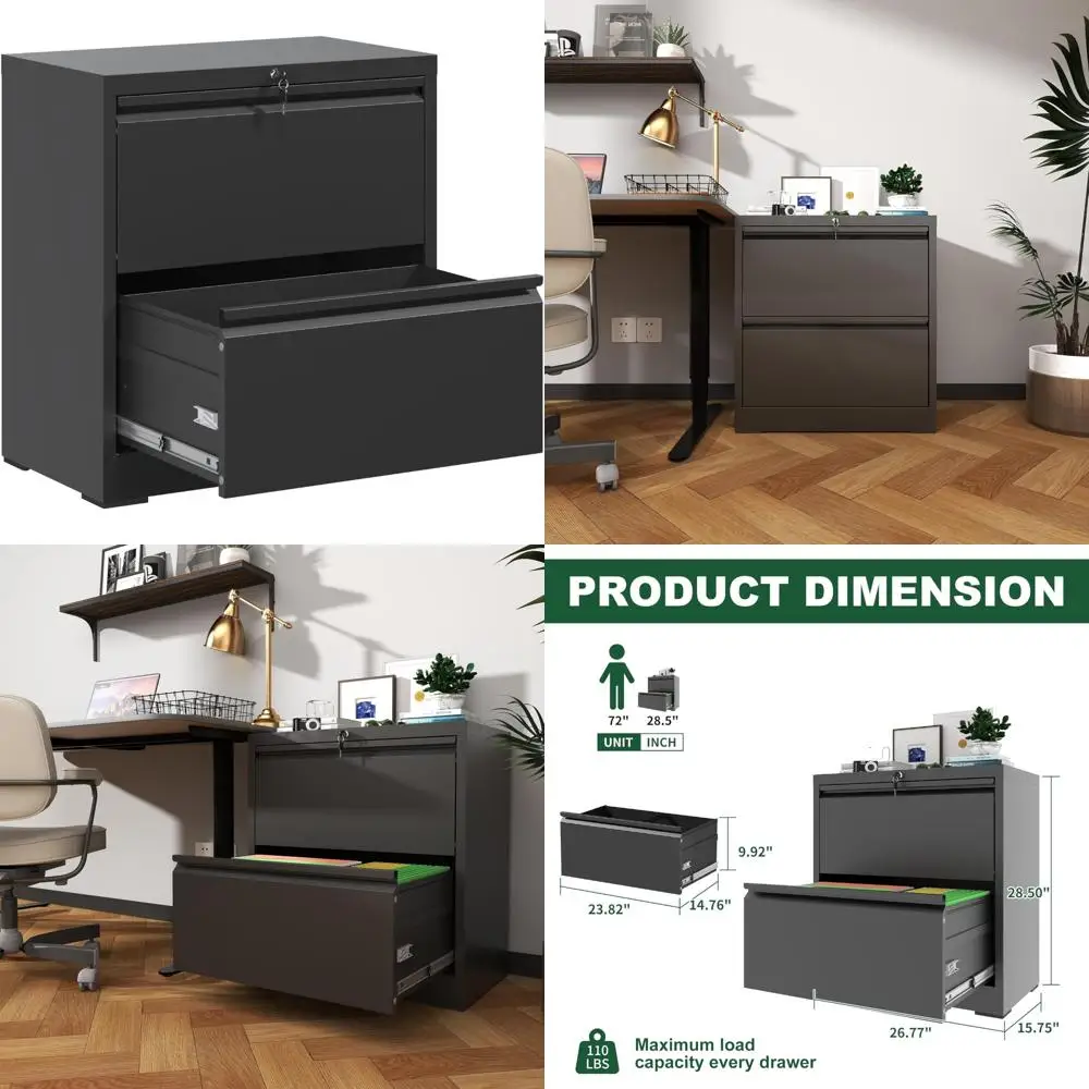 خزانة ملفات جانبية فولاذية آمنة مع قفل، ومضادة للطرف، وشرائح تمديد كاملة لحلول تخزين المكاتب