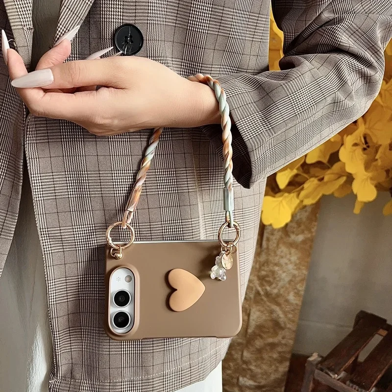 Skin-Feel Phone Case with Wrist Strap for iPhone Ultra 18 Fold, Short Drawstring Anti-Drop for MagSafe Support Protective Cover