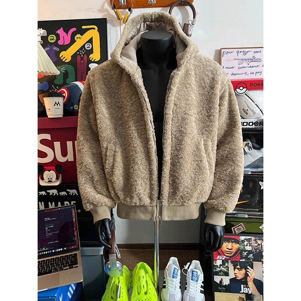 

Men's Thiened Hooded Cotton Jaet Lamb Velvet ort Coat Autumn Winter plus Size 250 Pou Bla Cotton Outerwear