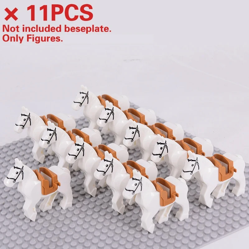 Mitty Mittelalterliche Militärsets, Kavallerie-Figuren, Kriegspferd, Tiere, Bausteine, Teile, Ritter, Waffen, Zubehör, Spielzeug für Kinder, Geschenke 9