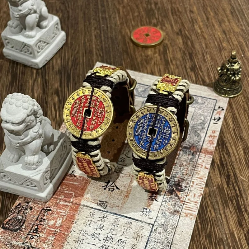 Fantasmas de montaña taoístas gastan dinero en la primera capa de pulsera de piel de vaca año de vida Tai Sui hace que el diseño original de hombres y mujeres