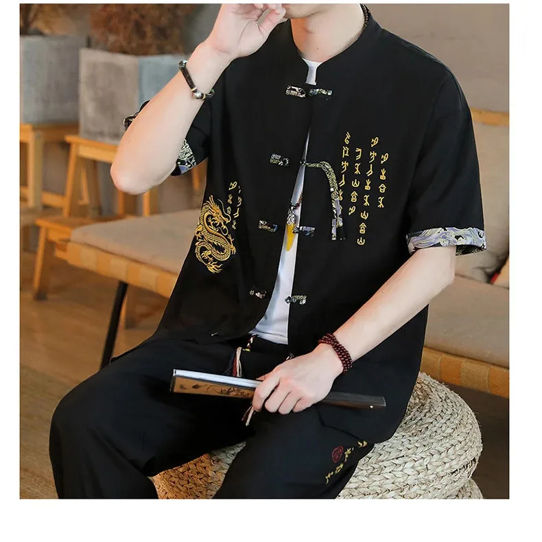 Men's Fashion Summer New Style Casual Embroried Suit Male High-Quality Two-Piece Set Plus Size Men Set 4XL