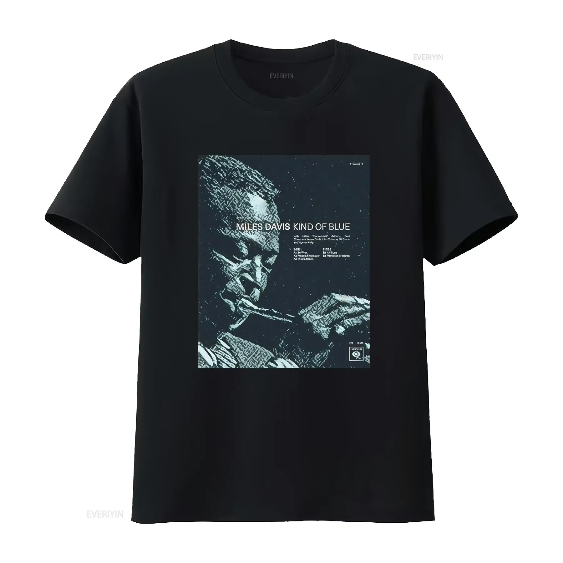 Vintage Jazz Music Miles Davis Kind of Blue Album Print Casual T Shirt vintage Washed streetwear graphic homme Breathable