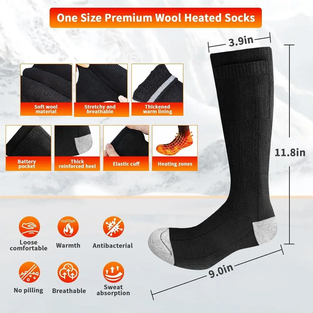 جوارب ساخنة للرجال والنساء، جوارب تسخين كهربائية 3 مستويات تسخين مع بطارية 4000 مللي أمبير * 2 قابلة لإعادة الشحن، جوارب قابلة للغسل في الغسالة #4