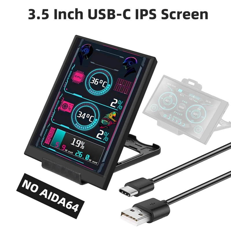 3.5 Inch IPS Type C Secondary Screen USB Display For Computer CPU GPU RAM HDD Monitor NO AIDA64