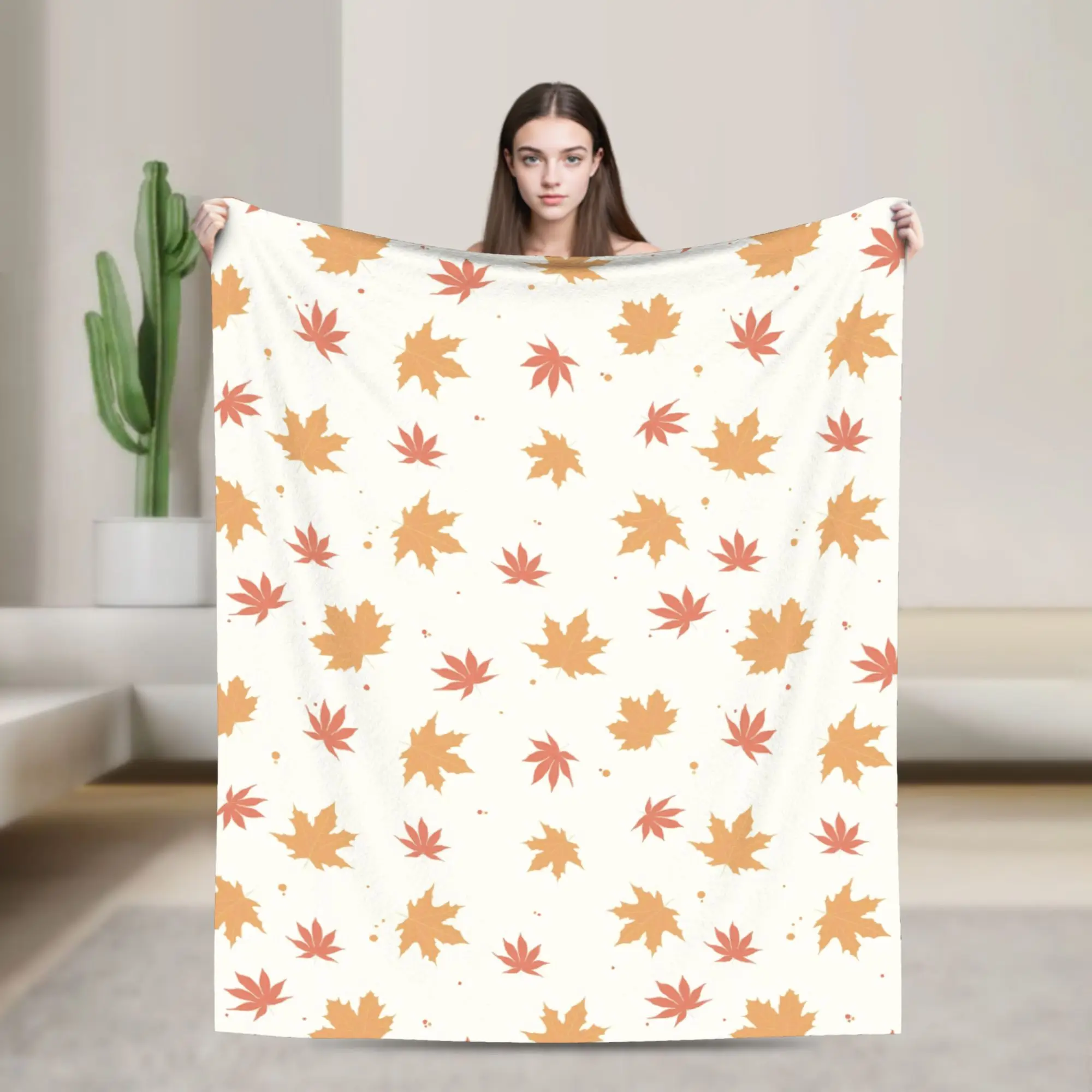Maple Fallen Leaves Blanket  Flannel Funny Warm Throw Blanket for Home Restaurant Autumn/Winter